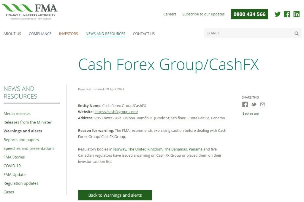New Zealand’s FMA blacklisted Cash FX