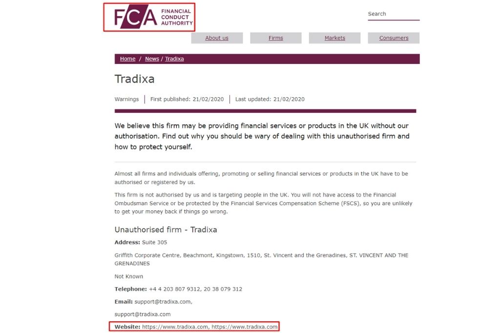 FCA Tradixa Scam