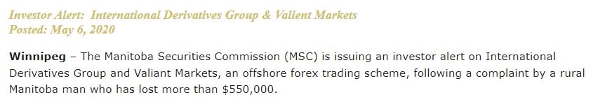 MSC Valient Markets Warning