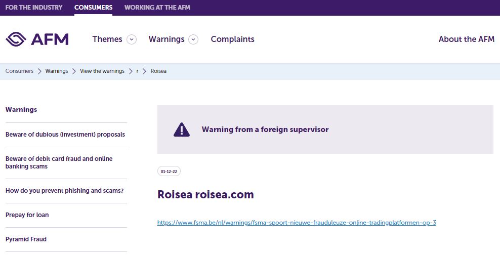 AFM warning on Roisea