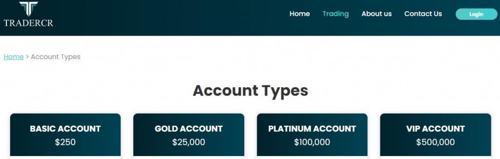 Tradercr Account Types